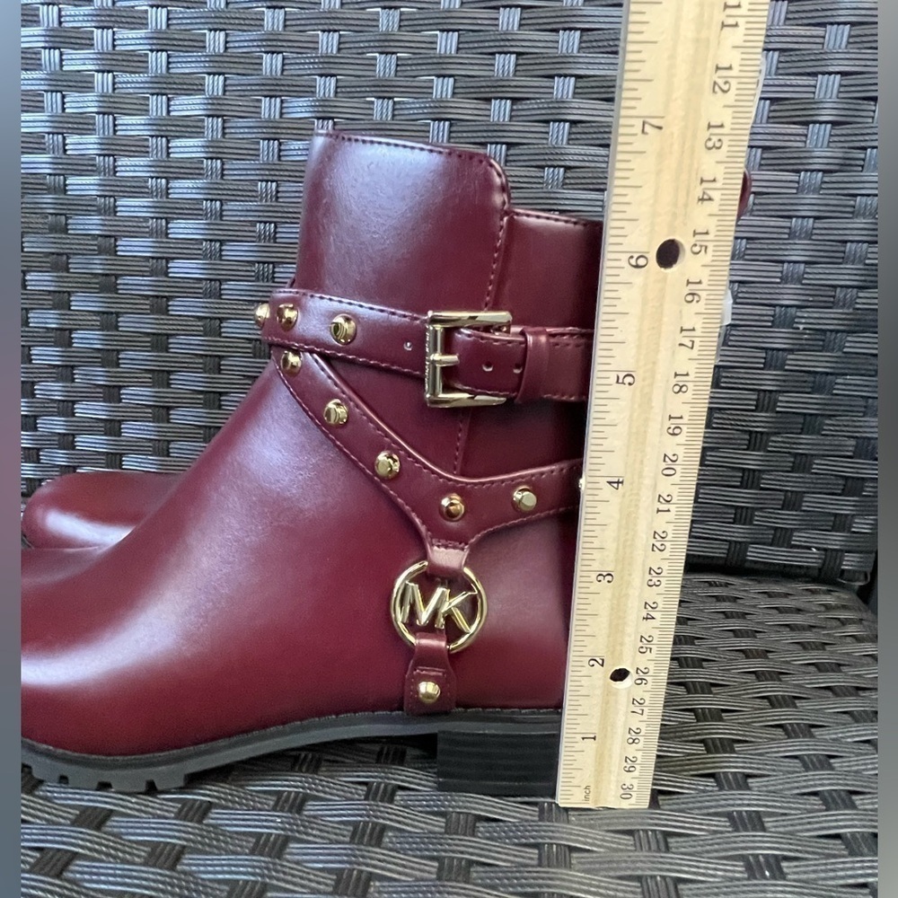 MICHAEL KORS BOOTS,Michael Kors Burgundy Ankle Boots with Gold Details - Picture 9 of 15